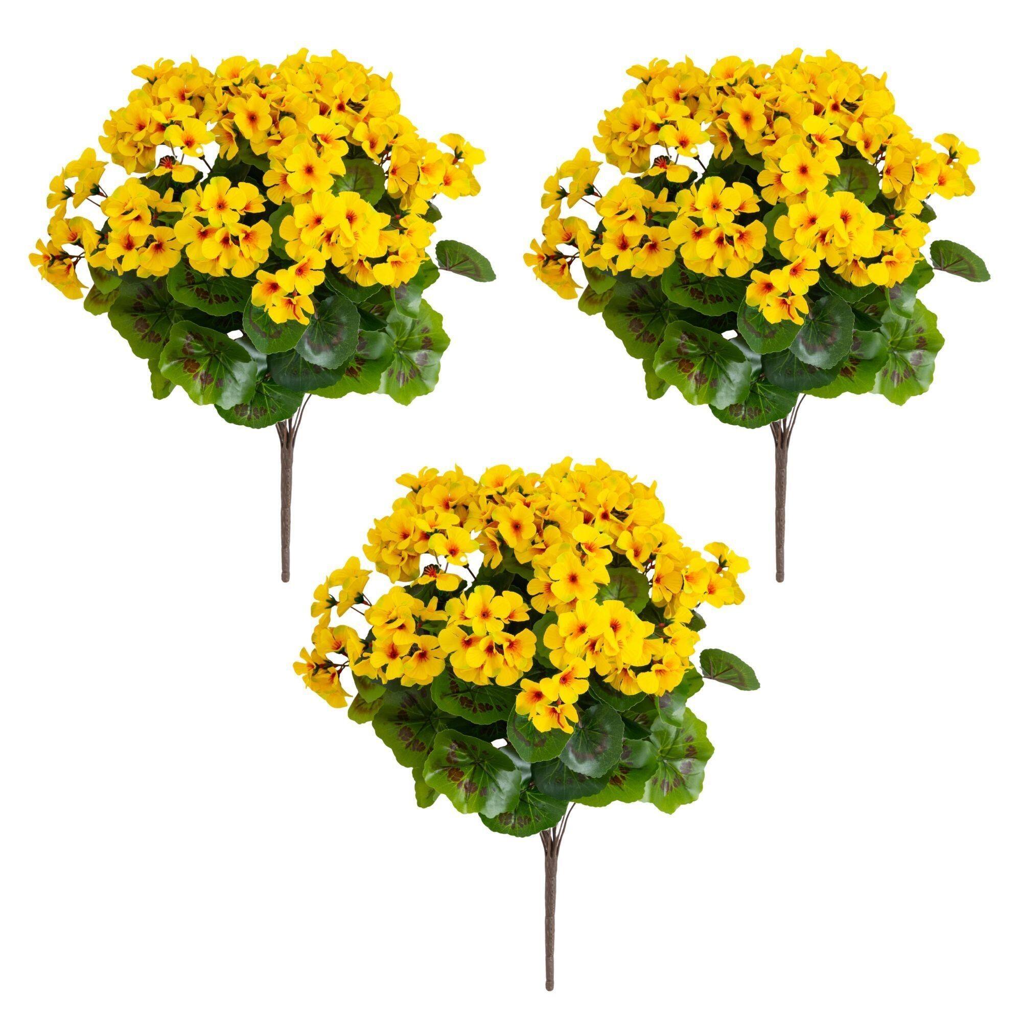 19" UV Resistant Artificial Geranium Bush (Indoor/Outdoor) - Set of 3